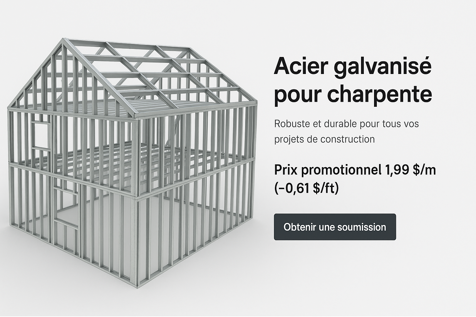 Charpente maison en acier galvanisé – lisses et colombage